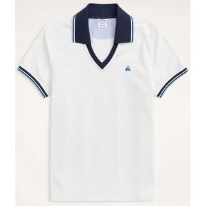 Brooks Brothers White Terry Polo Shirt Men's Small Blue Trim Cotton